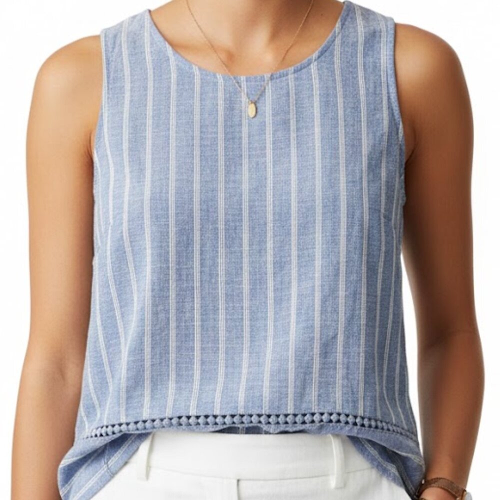 St. John's Bay Striped Cotton Tank Top Medium Blue Coastal Grandmother Summer